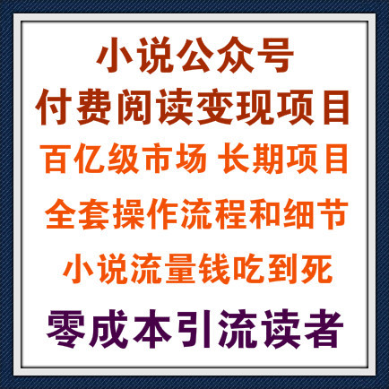 小说公众号付费阅读变现项目，变现模式稳定长期项目，市场潜力巨大！