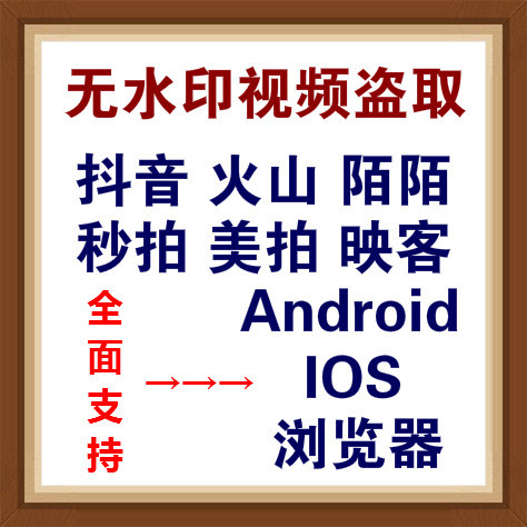 无水印视频盗取，支持抖音火山陌陌秒拍美拍映客直播平台，专业！