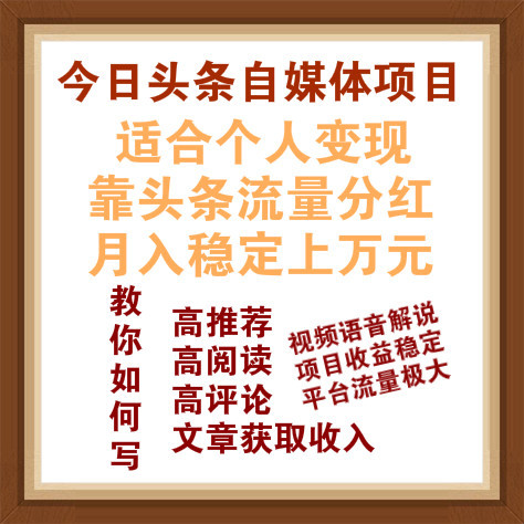 今日头条个人自媒体变现项目 教你如何写出高推荐文章来获取大流量收益